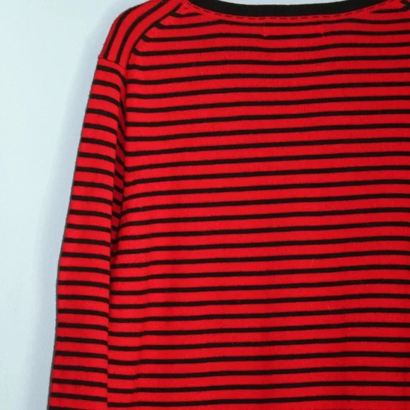 Cathy Daniels Red and Black Striped Sweater with Black Bow LG 3/4 Length Sleeves - Picture 9 of 11